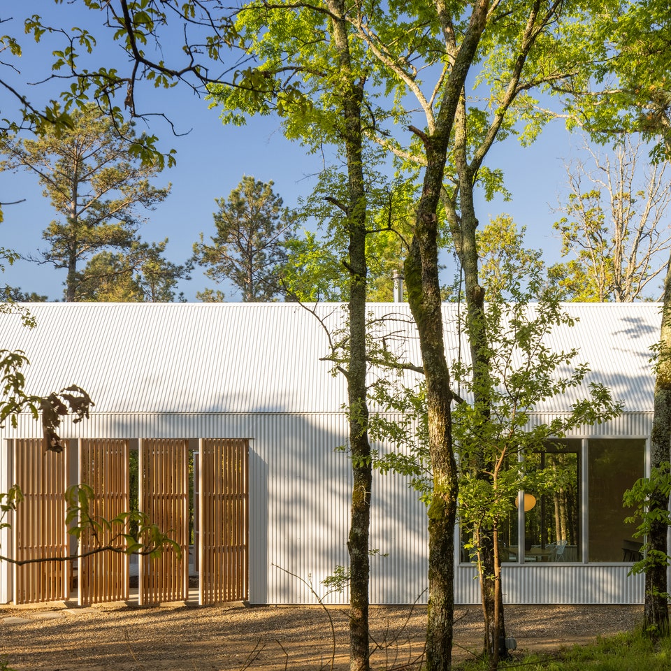 Cette petite cabane moderne dans l'Oklahoma est parfaitement nichée dans les bois