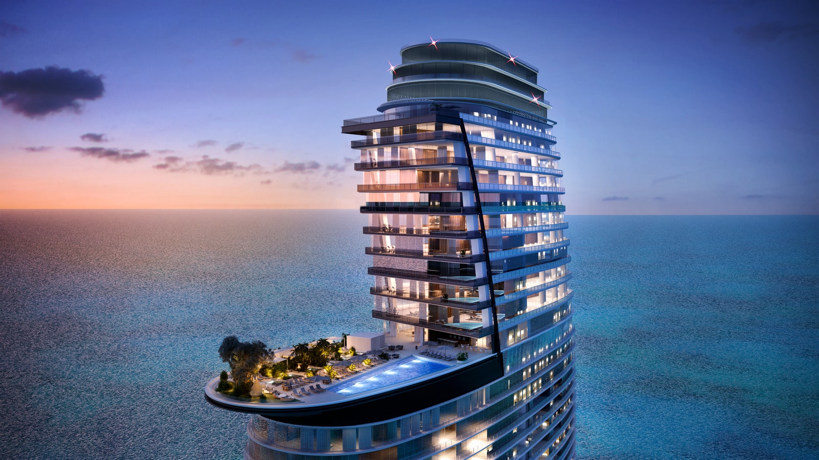 La terrasse de la piscine du 55e étage prévue pour les résidences Aston Martin à Miami